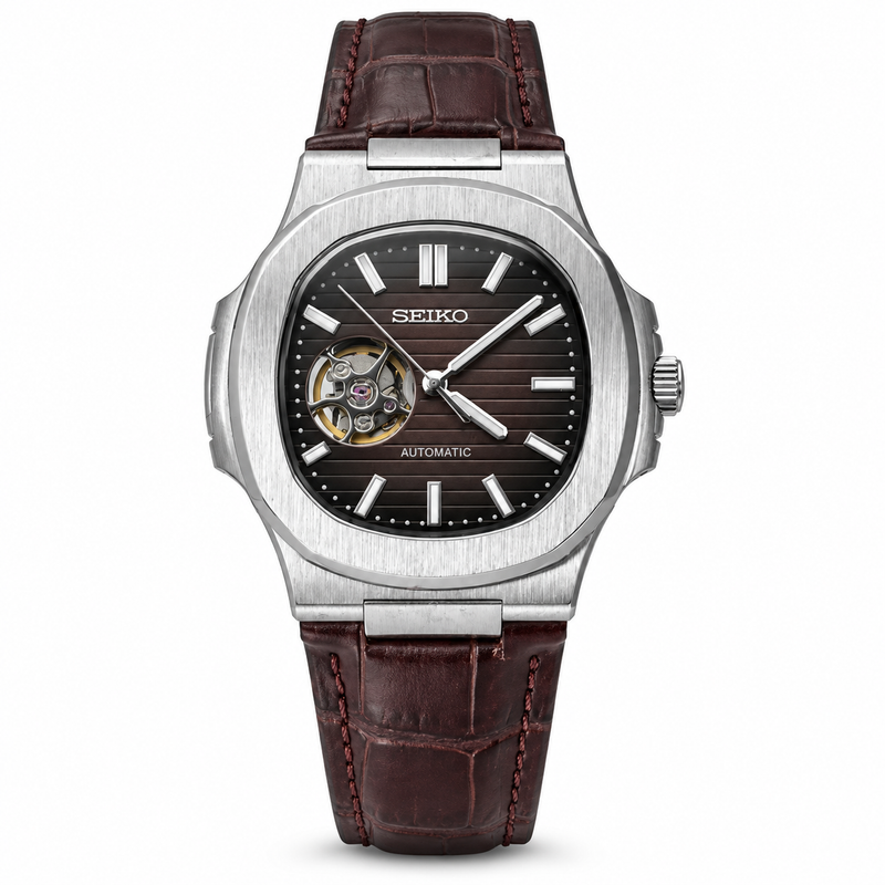nautilus Brown leather strap open heart