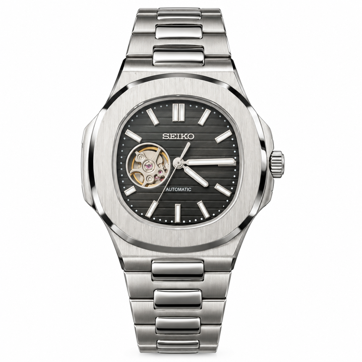 nautilus silver black open heart