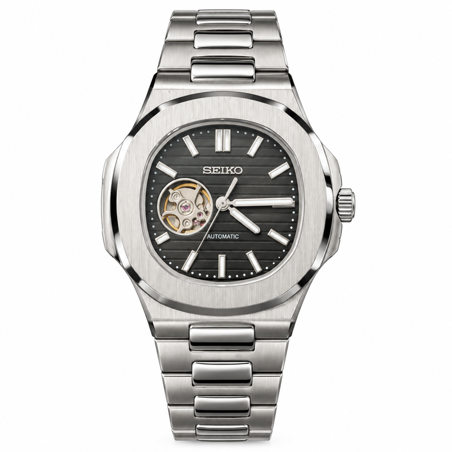 nautilus silver black open heart